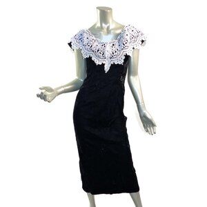 Jessica McClintock Black Velvet Dress Sz Small White Lace Collar Halloween 80s